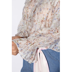 Kwiatowa koszula z wiązaniem i falbanami na rękawach