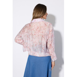 Kwiatowa koszula z wiązaniem i falbanami na rękawach
