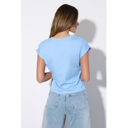 Bluzka z krótkim rękawem i ozdobnym wiązaniem z wzorem paisley