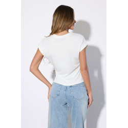 Bluzka z krótkim rękawem i ozdobnym wiązaniem z wzorem paisley