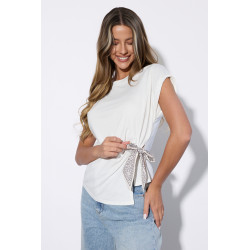 Bluzka z krótkim rękawem i ozdobnym wiązaniem z wzorem paisley