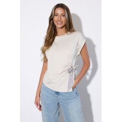 Bluzka z krótkim rękawem i ozdobnym wiązaniem z wzorem paisley