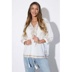 Bawełniana bluzka w stylu boho z troczkami