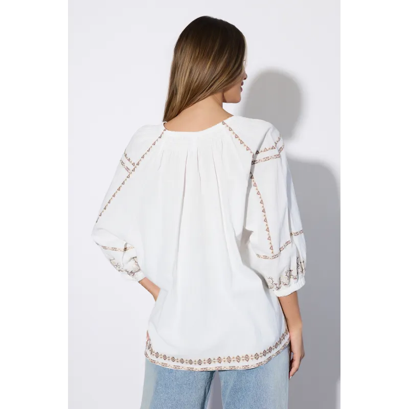 Bawełniana bluzka w stylu boho z troczkami