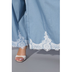 Spodnie palazzo z haftowanym dołem i wiązaniem