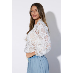 Koronkowa bluza w kwiatowy wzór ze ściągaczami