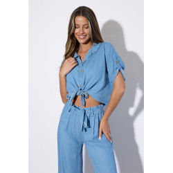 Casualowa koszula z krótkim rękawem i wiązaniem