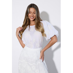 Bluzka boho z haftem w palmy i bufiastymi rękawami