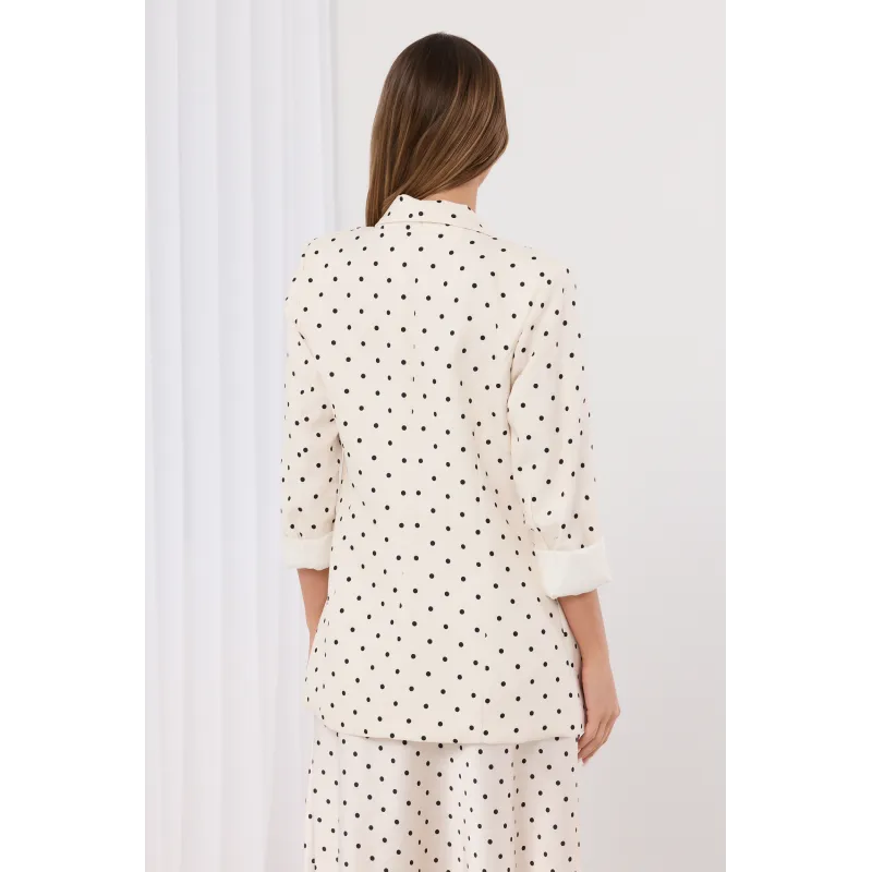 Marynarka z szalowym kołnierzem w grochy