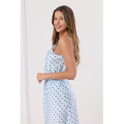 Satynowy top w grochy z koronkowym wykończeniem