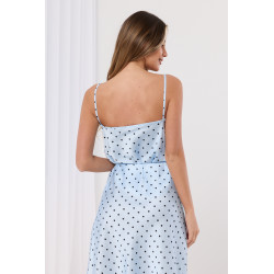 Satynowy top w grochy z koronkowym wykończeniem