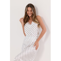 Satynowy top w grochy z koronkowym wykończeniem