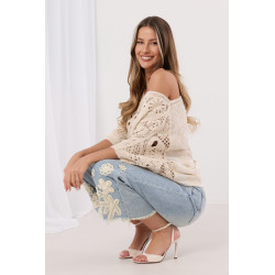 Ażurowa bluzka typu crop kwiatowym motywem