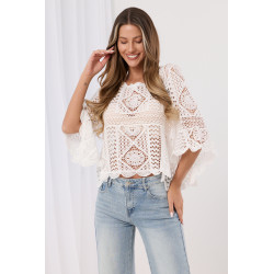 Koronkowa bluzka boho z szerokimi rękawami