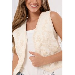 Krótka kamizelka z haftem i perełkami