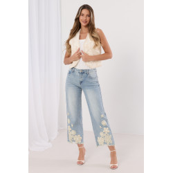 Krótka kamizelka z haftem i perełkami