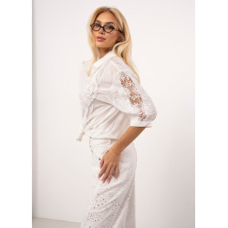 Koszula z gipiurowym haftem i wiązaniem