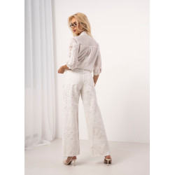 Jeansowe spodnie ażurowe z szeroką nogawką