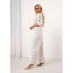 Jeansowe spodnie ażurowe z szeroką nogawką