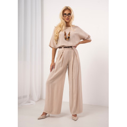 Spodnie z szerokimi nogawkami i zakładkami