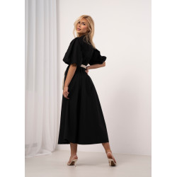 Sukienka koszulowa z paskiem i bufiastymi rękawami