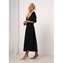 Sukienka koszulowa z paskiem i bufiastymi rękawami