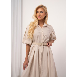 Sukienka koszulowa z paskiem i bufiastymi rękawami