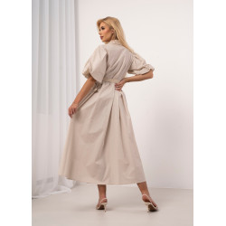 Sukienka koszulowa z paskiem i bufiastymi rękawami