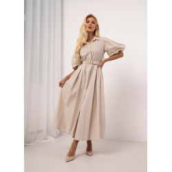 Sukienka koszulowa z paskiem i bufiastymi rękawami