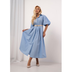 Sukienka koszulowa z paskiem i bufiastymi rękawami