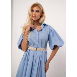 Sukienka koszulowa z paskiem i bufiastymi rękawami
