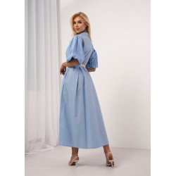 Sukienka koszulowa z paskiem i bufiastymi rękawami
