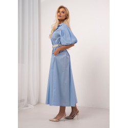 Sukienka koszulowa z paskiem i bufiastymi rękawami