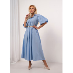 Sukienka koszulowa z paskiem i bufiastymi rękawami