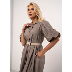 Sukienka koszulowa z paskiem i bufiastymi rękawami