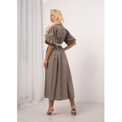 Sukienka koszulowa z paskiem i bufiastymi rękawami