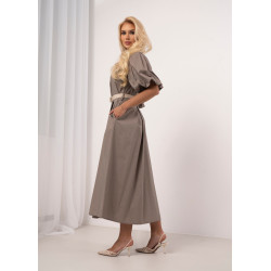 Sukienka koszulowa z paskiem i bufiastymi rękawami