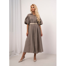 Sukienka koszulowa z paskiem i bufiastymi rękawami