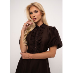 Sukienka midi z żabotem i bufiastymi rękawami