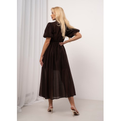 Sukienka midi z żabotem i bufiastymi rękawami
