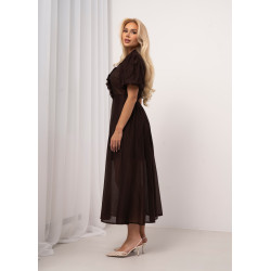 Sukienka midi z żabotem i bufiastymi rękawami