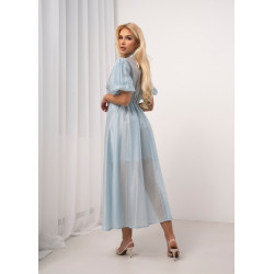 Sukienka midi z żabotem i bufiastymi rękawami