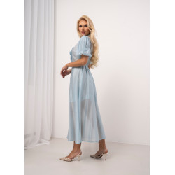 Sukienka midi z żabotem i bufiastymi rękawami