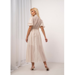 Sukienka midi z żabotem i bufiastymi rękawami