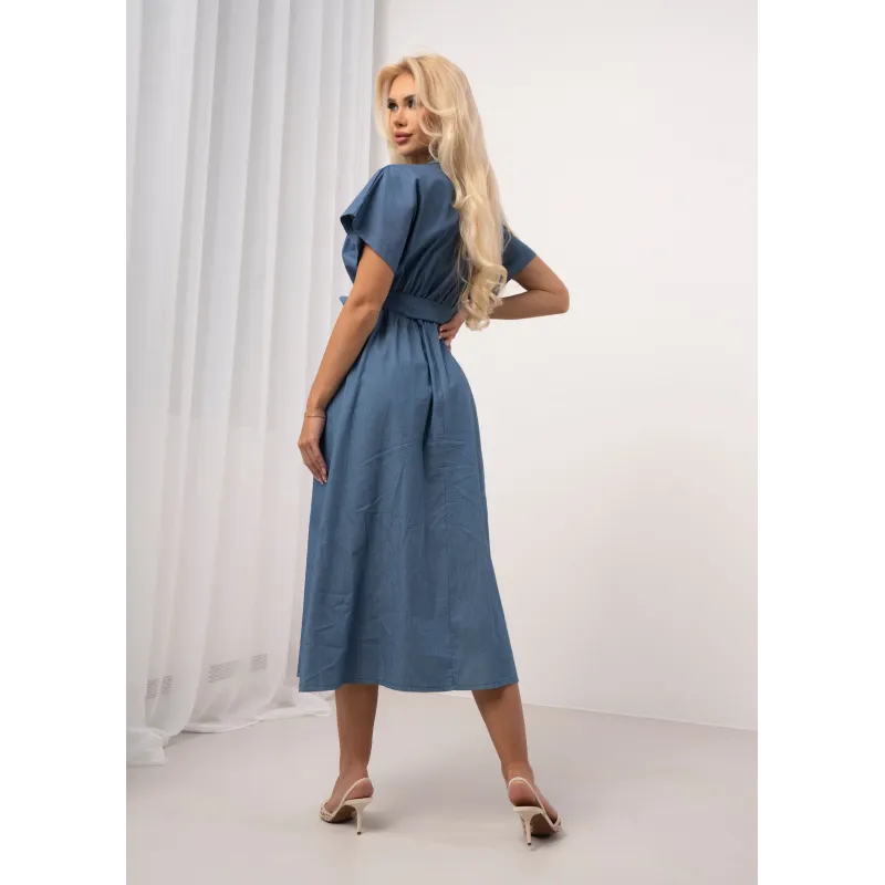 Jeansowa sukienka szmizjerka z wiązaniem w talii