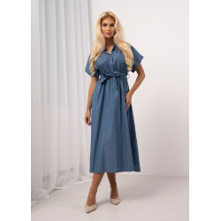 Jeansowa sukienka szmizjerka z wiązaniem w talii