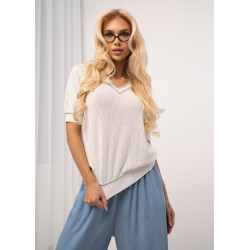 Sweter z dekoltem V i kontrastowym wykończeniem