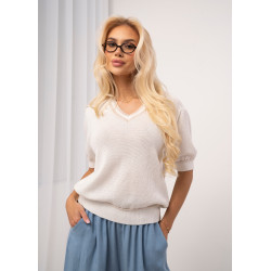 Sweter z dekoltem V i kontrastowym wykończeniem