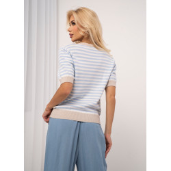 Dzianinowy sweter w paski z aplikacją kwiatową