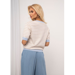 Dzianinowy sweter w paski z aplikacją kwiatową